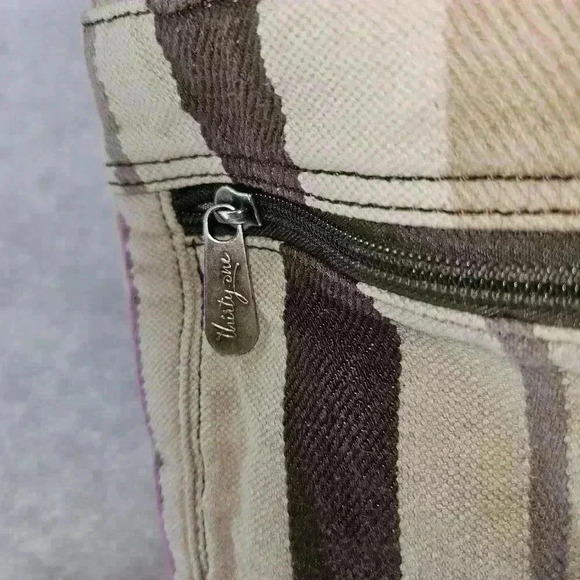 Thirty One Crossbody Canvas Purple Tan Brown Purple Stripe Multiple Pockets - Picture 10 of 10